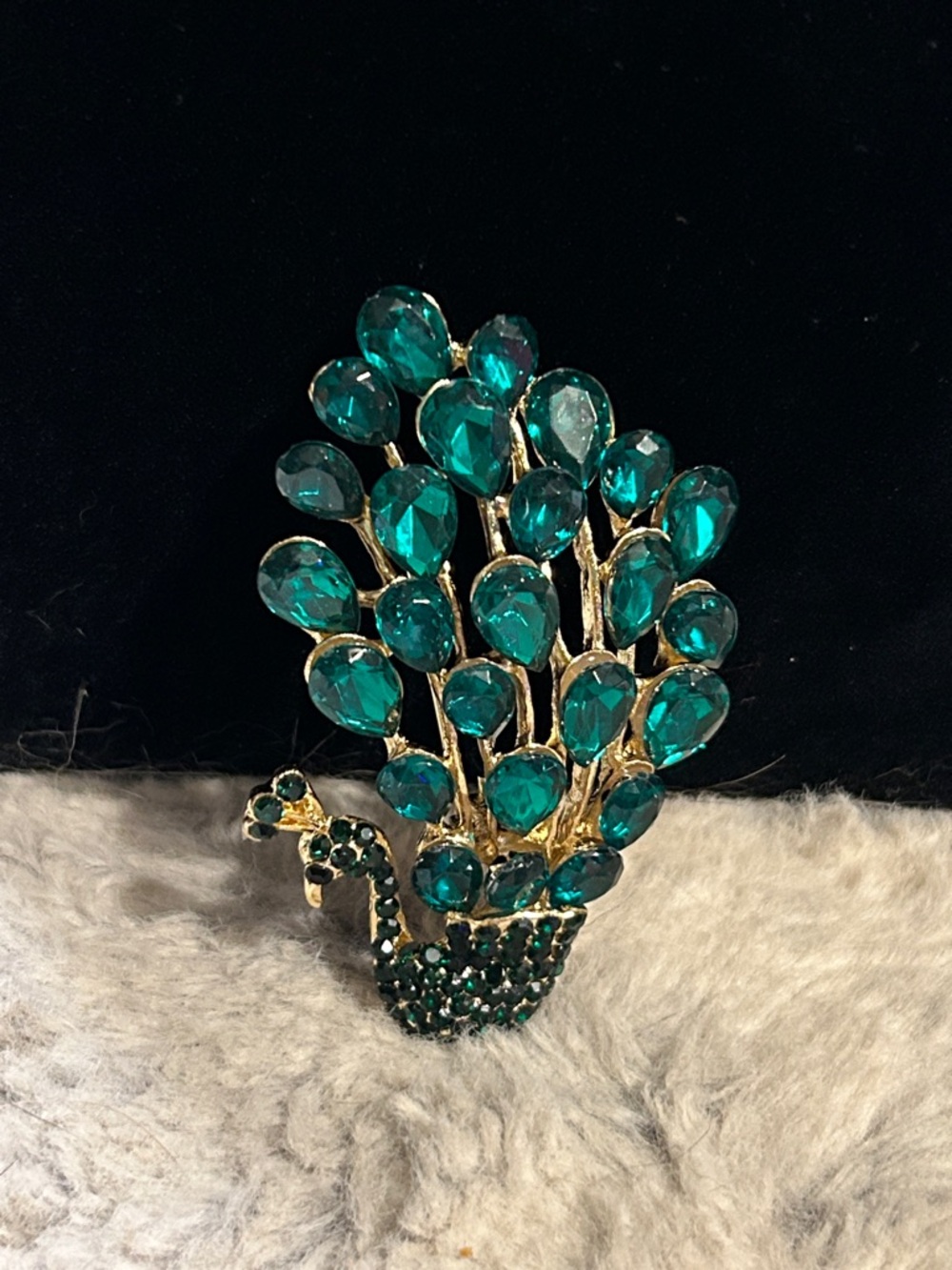 Emerald Green Tourmaline Peacock Statement Brooch